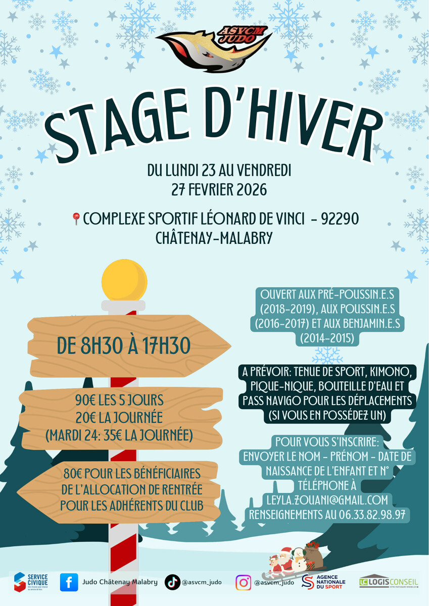 Stage des vacances d'hiver du lundi 23 au vendredi 27 février 2026