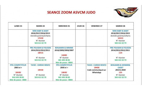 Sessions zoom du 23 au 28 novembre 2020
