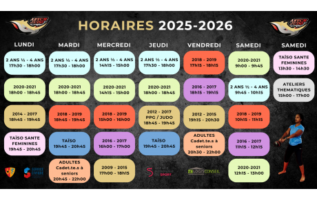 Les horaires 2025-2026